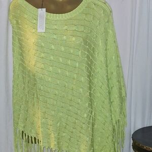 Chico's Vibrant Green Poncho with Fringe